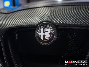 Alfa Romeo Emblems + Badges + Wheel Caps Kit - Black - "Alfa Romeo" + "Sportiva" Emblems + 2 AR Badges + 4 Center Caps